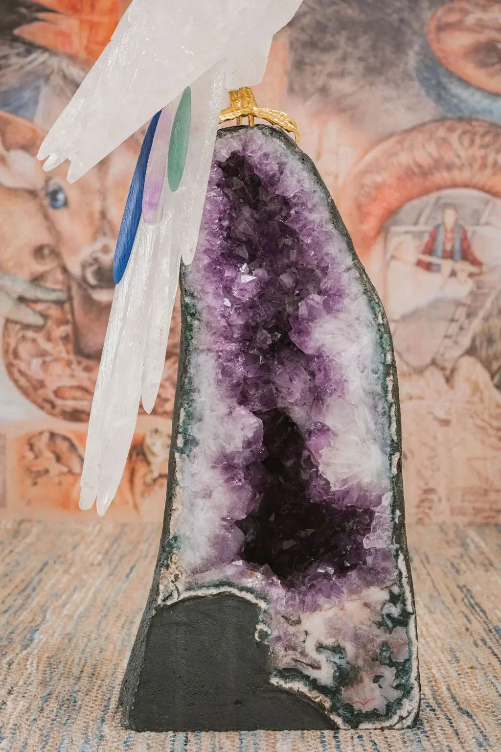 3 Ft Clear Quartz Crystal Parrot On Amethyst Cathedral - Image 9