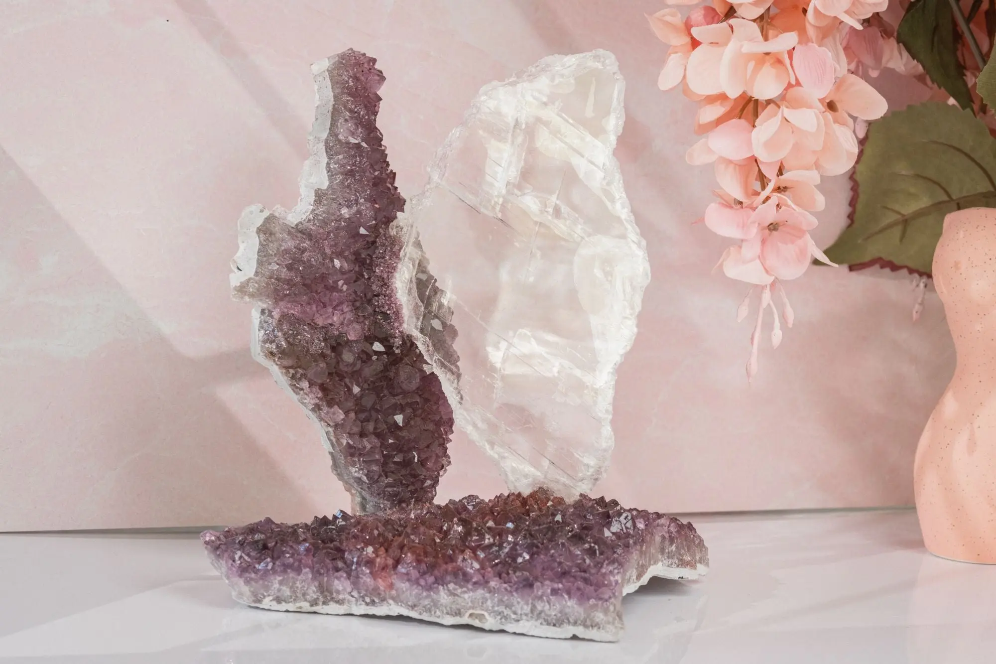 Amethyst Flowers With Selenite Gypsum - Image 3
