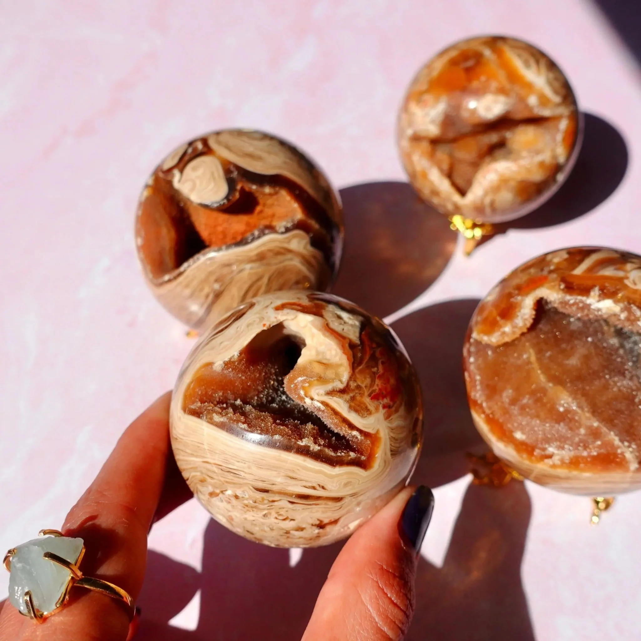 Druzy Chocolate Brown Aragonite Spheres - Image 3
