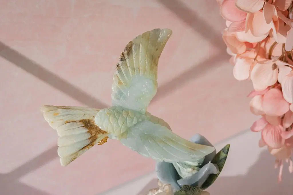 "Celestial Bloom" - Blue Andean Opal Hummingbird Sculpture on Quartz/ Pyrite Base - Image 5