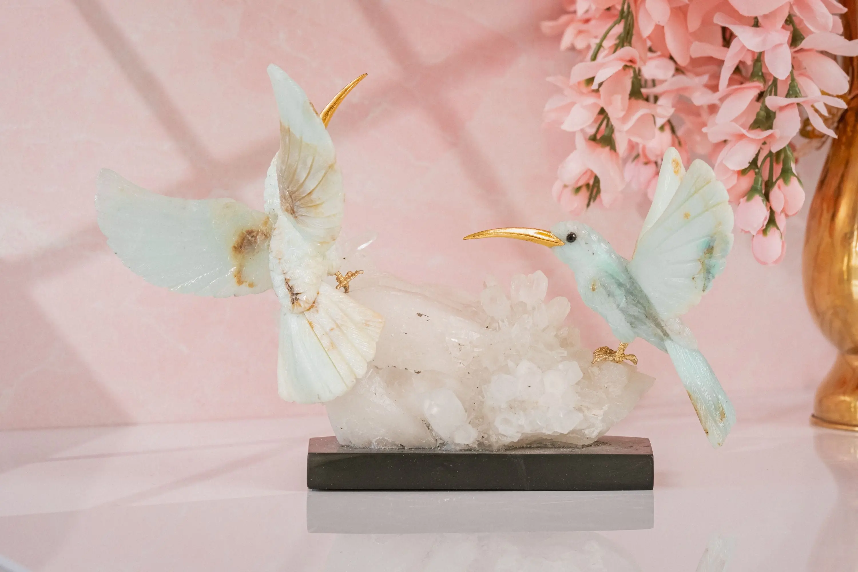 Dual Blue Opal Hummingbirds on Quartz Cluster - Image 4