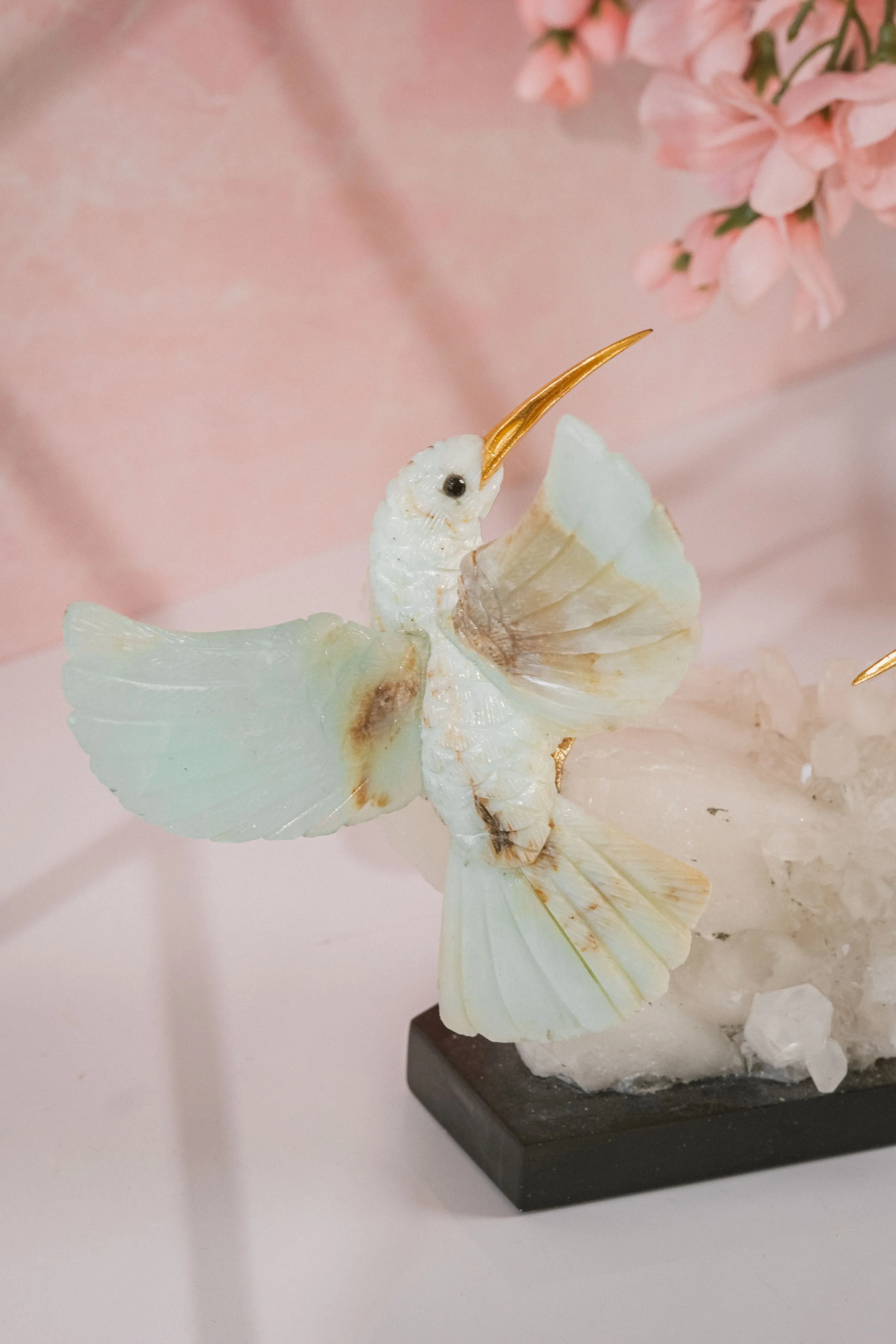 Dual Blue Opal Hummingbirds on Quartz Cluster - Image 5