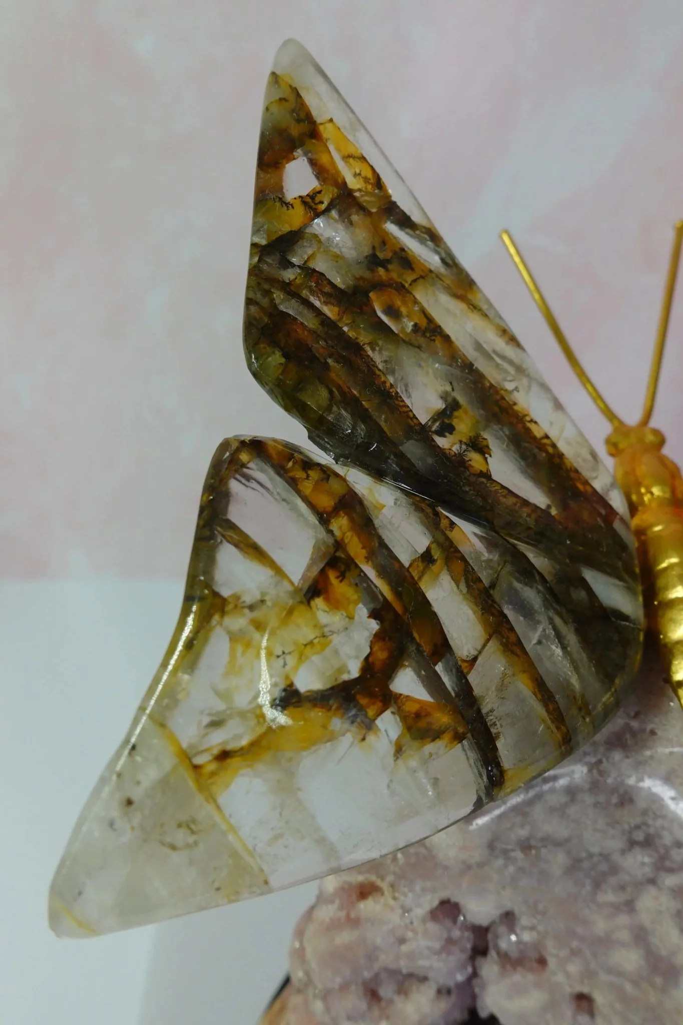Golden Healer Crystal Butterfly on Pink Amethyst Base - Image 5