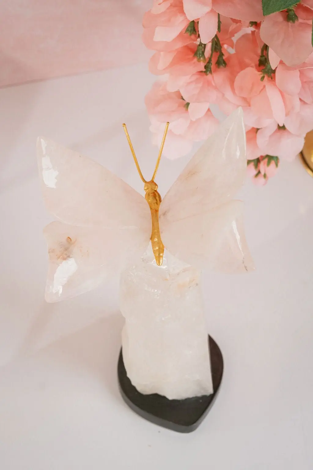 Rose Quartz Butterfly on Quartz Base - Image 4